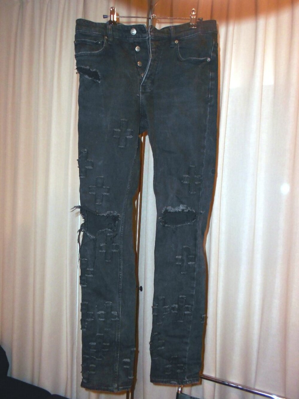 Ksubi Distressed Jeans Cross Patches - Black Size 32